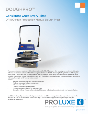 DOUGHPRO Consistent Crust Every Time DP1100 High Production Manual