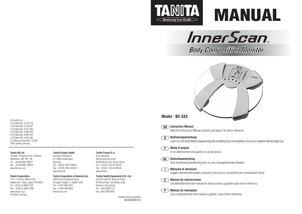 User manual Tanita UM-040 (English - 10 pages)