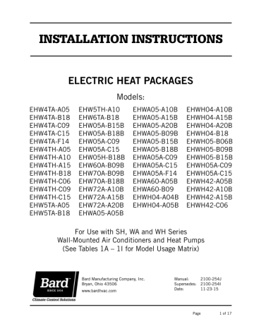 INSTALLATION INSTRUCTIONS ELECTRIC HEAT PACKAGES Models: | Manualzz