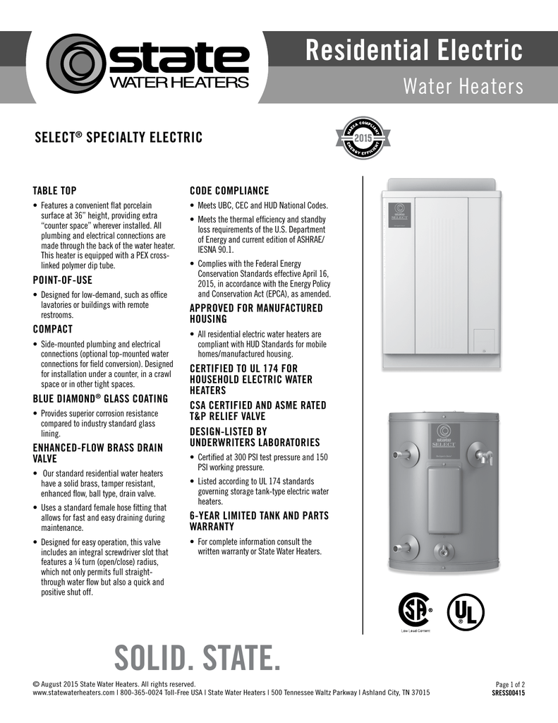 10 Gallon Compact Electric Water Heater - 6 Year Warranty - 6 10 SOMS K