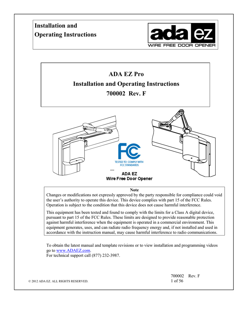 Complete Installation and Operating Instructions for: ADAEZ PRO, ADAEZ