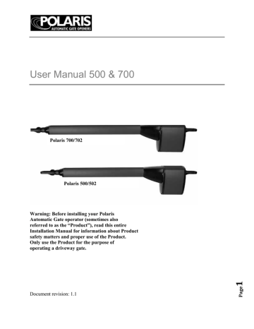 Polaris Gate Opener 700/702, 500/502 User Manual | Manualzz