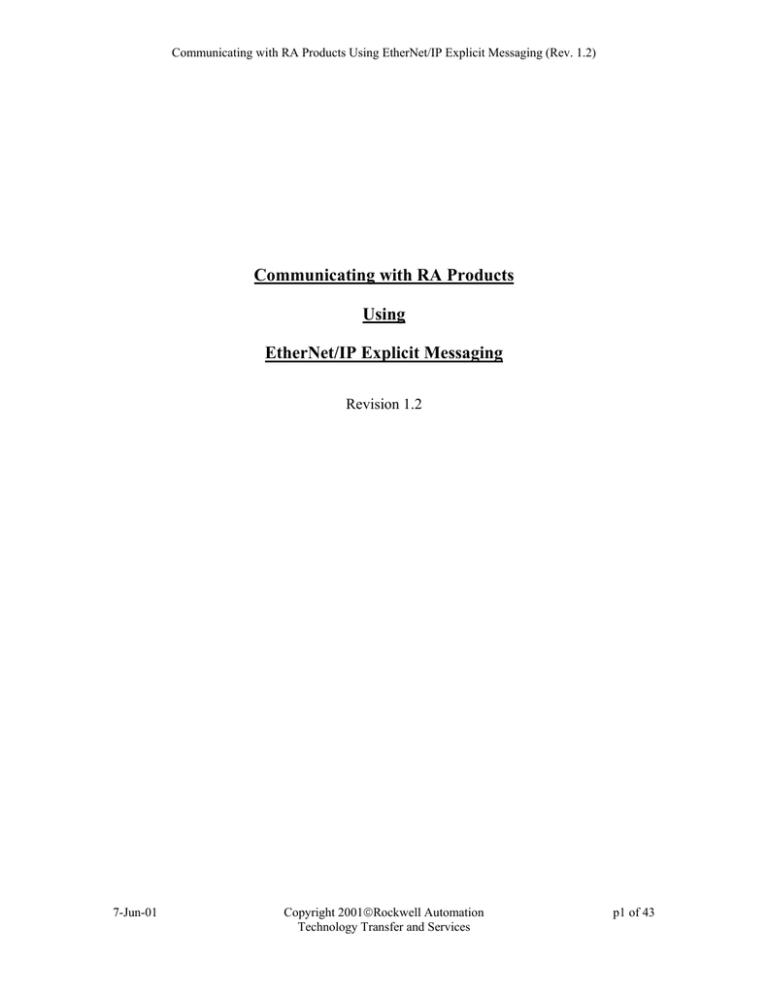Communicating With Rockwell Automation Products Using Ethernet Ip Explicit Messaging Pdf Manualzz