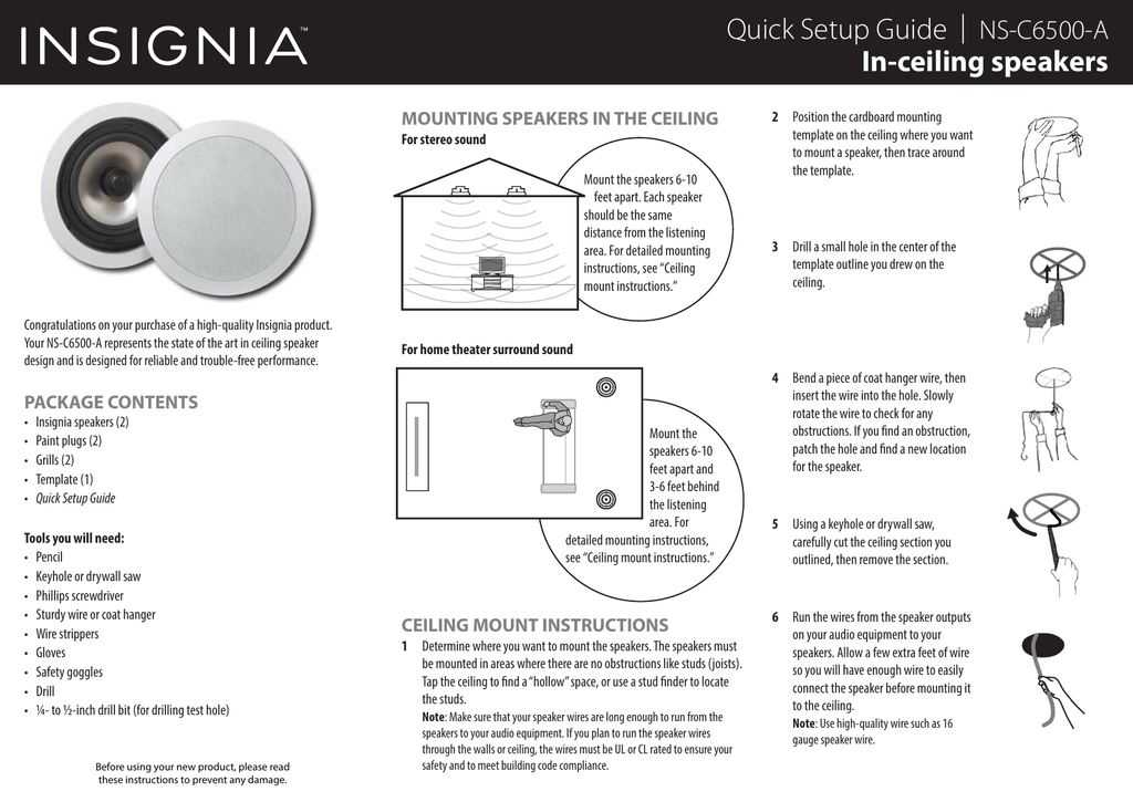 Quick Setup Guide In Ceiling Speakers Ns C6500 A Mounting