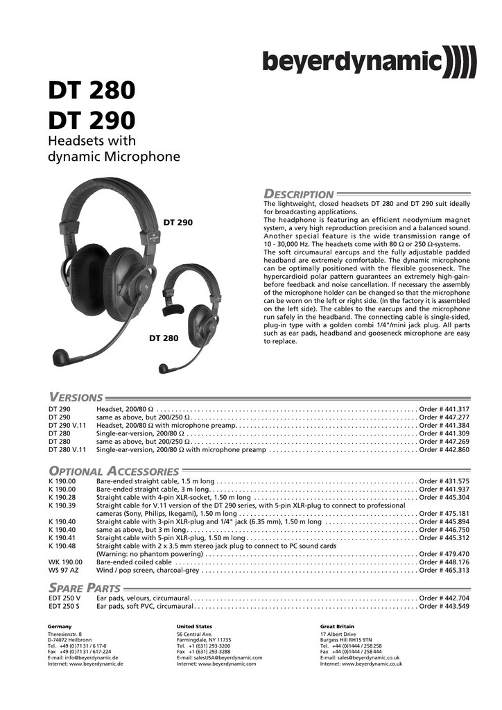 Beyerdynamic DT-290-MKII-200/80 Headset with Dynamic Hypercardioid Micropho  - aoi-cc.jp