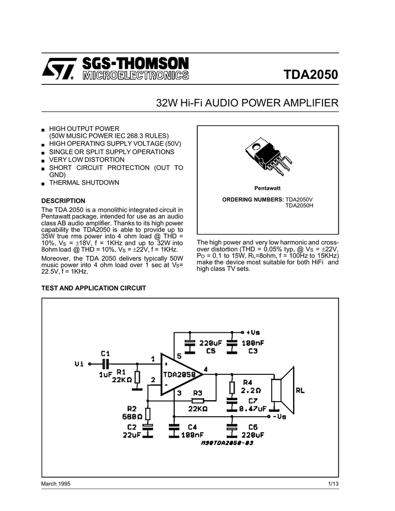 Tda2050 Amplifier Circuit Diagram Pdf - Circuit Diagram