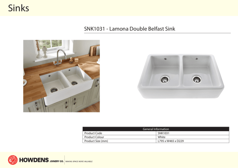 Sinks SNK1031 Lamona Double Belfast Sink General Information Product Code Manualzz