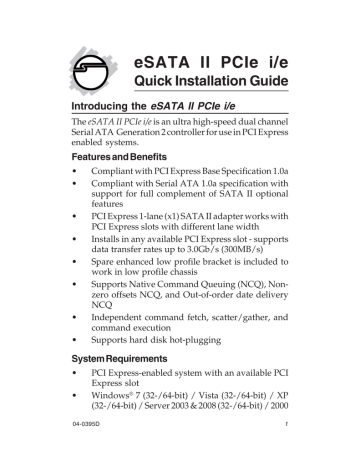 SIIG SC-SAE212-S2 eSATA II PCIe i/e Manual | Manualzz