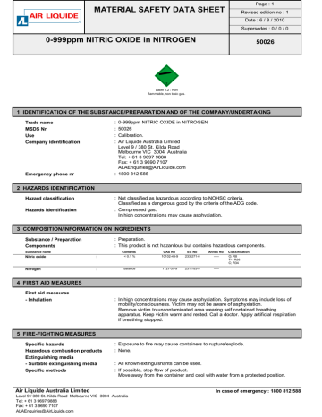 10 Ppm Nitric Oxide N2 Manualzz