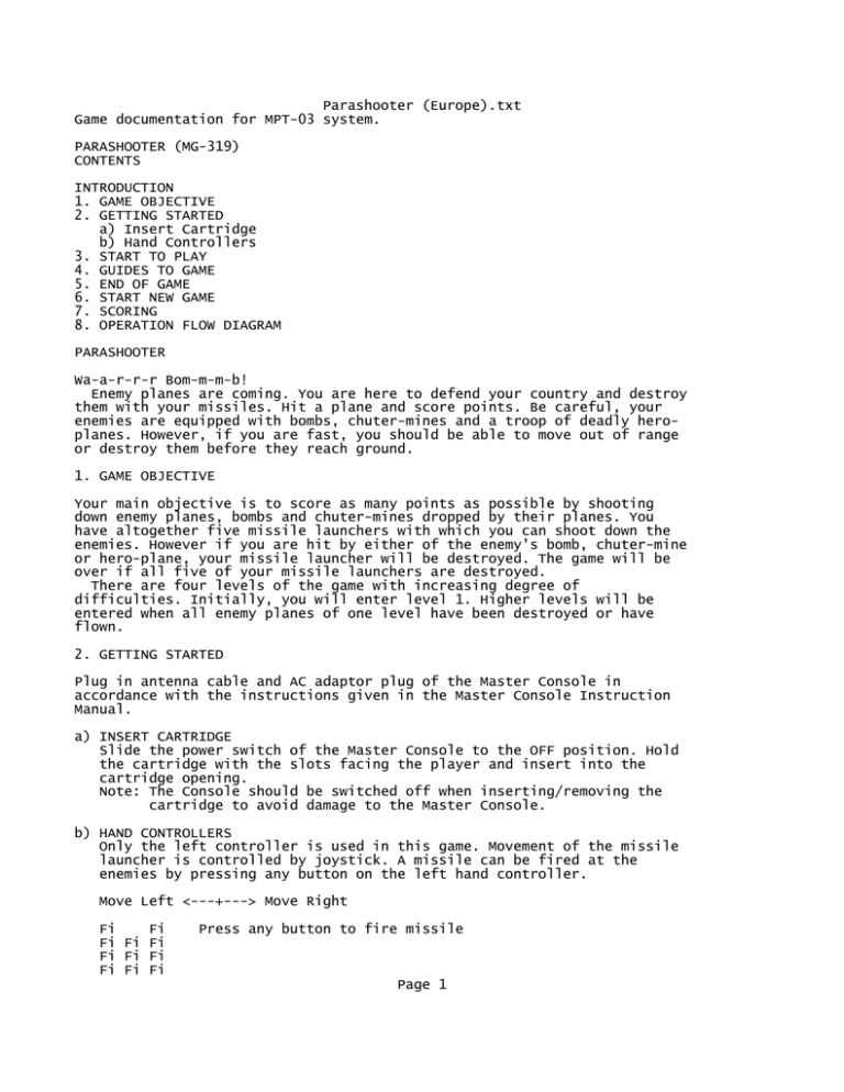 Parashooter Europe Txt Game Documentation For Mpt 03 System Parashooter Mg 319 Contents Manualzz