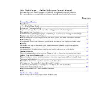 1994 Honda Civic Coupe Owner’s Manual PDF | Manualzz