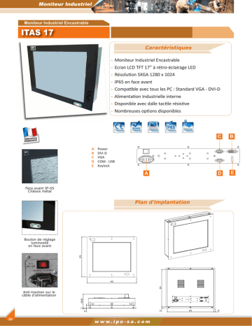 Fiche produit ITAS-17 Moniteur Industriel encastrable - LCD SXGA TFT 17'' - 1280 x 1024 | Manualzz