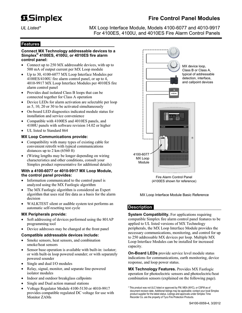 S4100-0059-4 Revised 3/12 4100-6077, 4010-9917 MX Loop Interface Module,  Models 4100-6077 and 4010 | manualzz.com