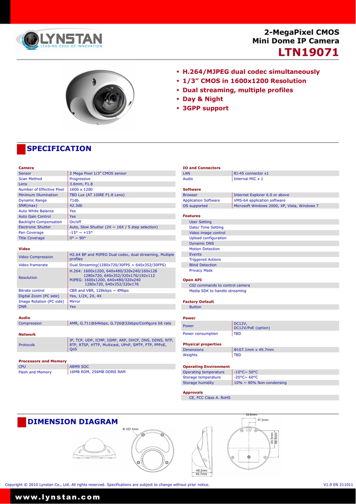 2 Megapixel Cmos Mini Dome Ip Camera Ltn19071 Manualzz