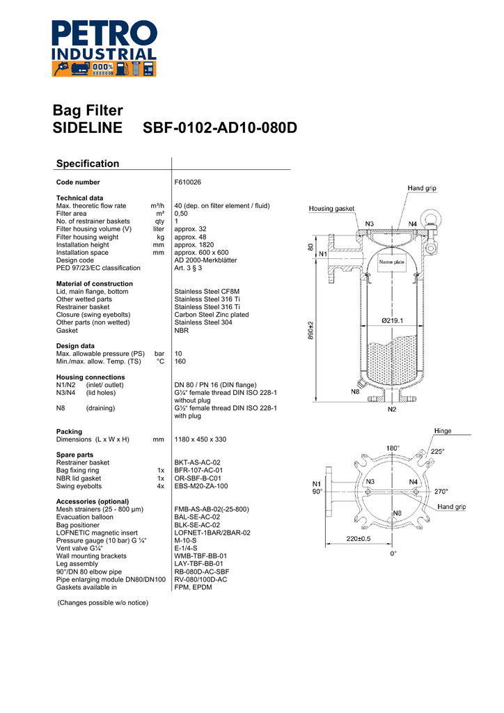 Eaton Sideline Bag Filter SIDELINE SBF0102AD10 Manualzz