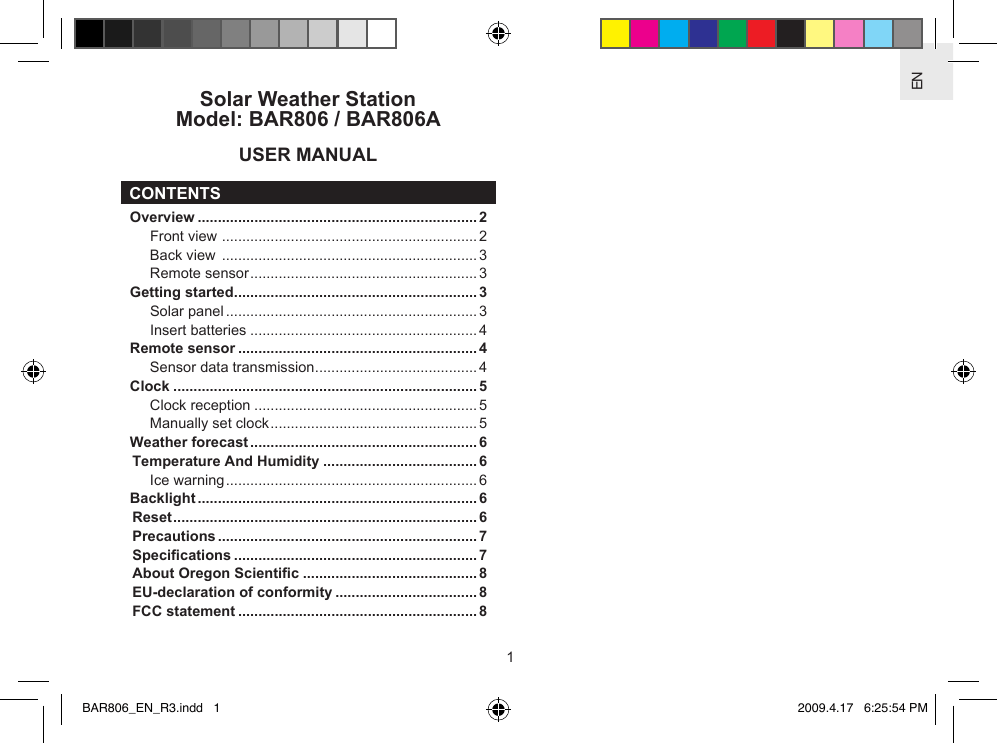 Inserimento Delle Batterie; Sensore Remoto; Trasmissione Dei Dati Del  Sensore - Oregon Scientific BAR806 User Manual [Page 40]