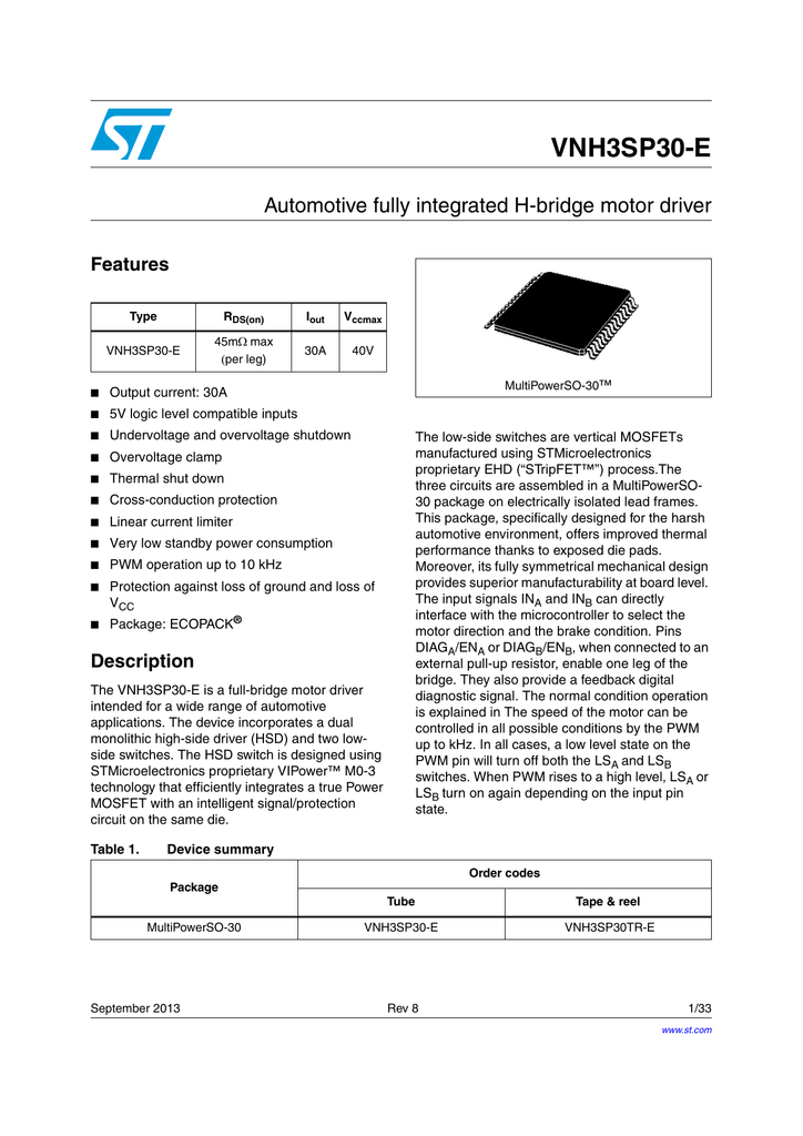 VNH3SP30 datasheet | Manualzz