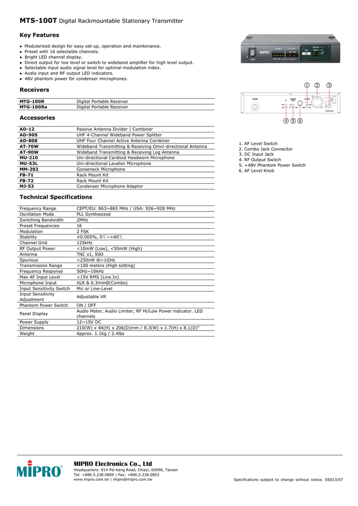 Mts 100t Key Features Manualzz