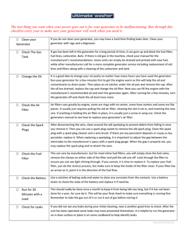 Generator Maintenance Checklist Manualzz