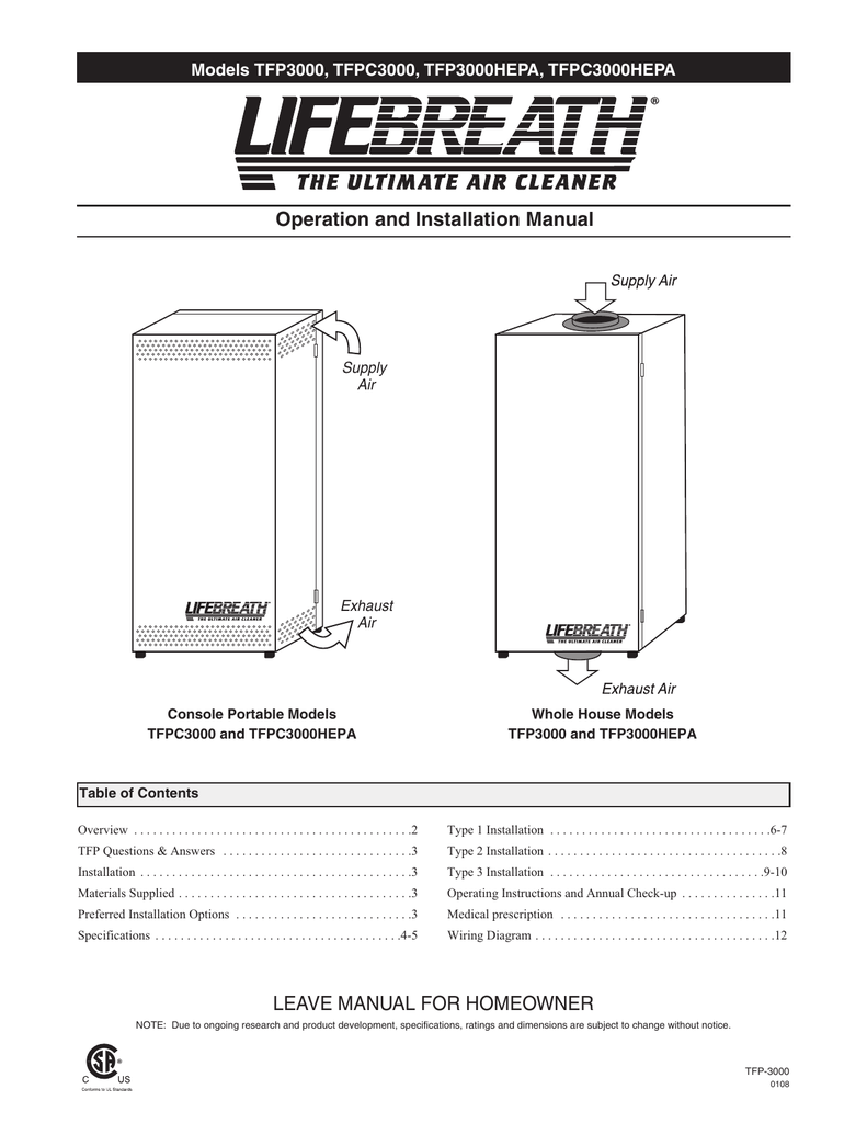 LifebreathTFP Install Manual Manualzz