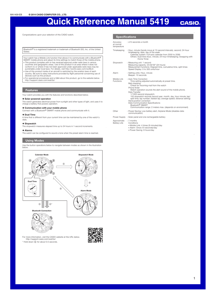 casio 5419 bluetooth