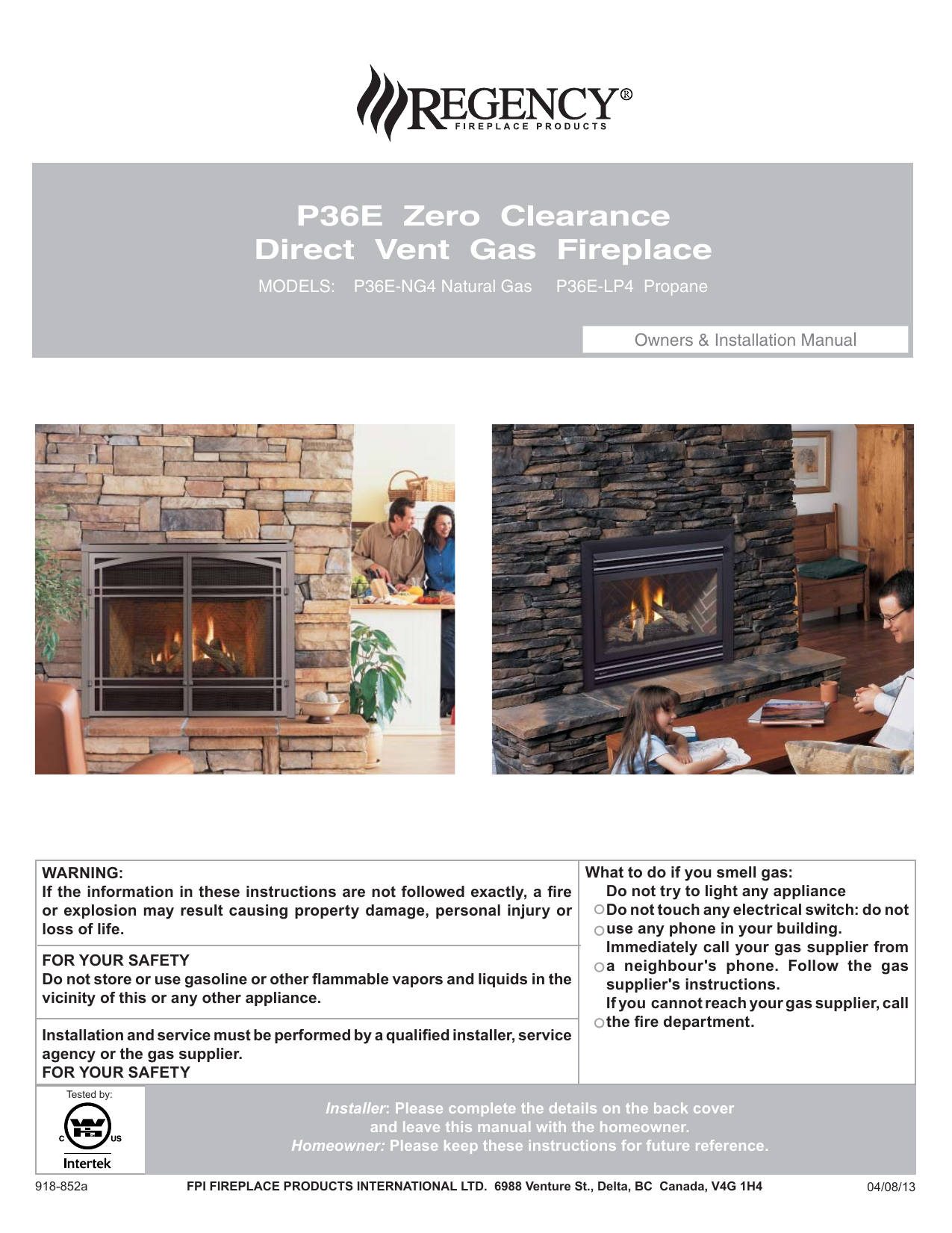 Regency Fireplace Products Panorama P36E Gas Fireplace Owner Manual Manualzz