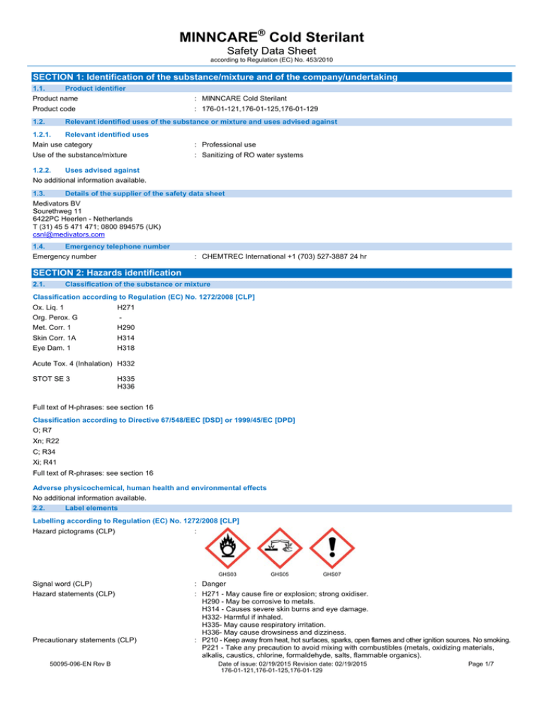 Minncare Cold Sterilant Safety Data Sheet English 096 En B Manualzz