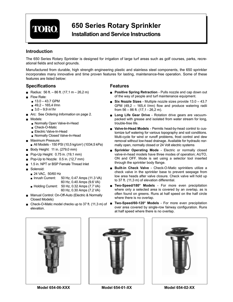Toro 650 Series Sprinklers | manualzz.com