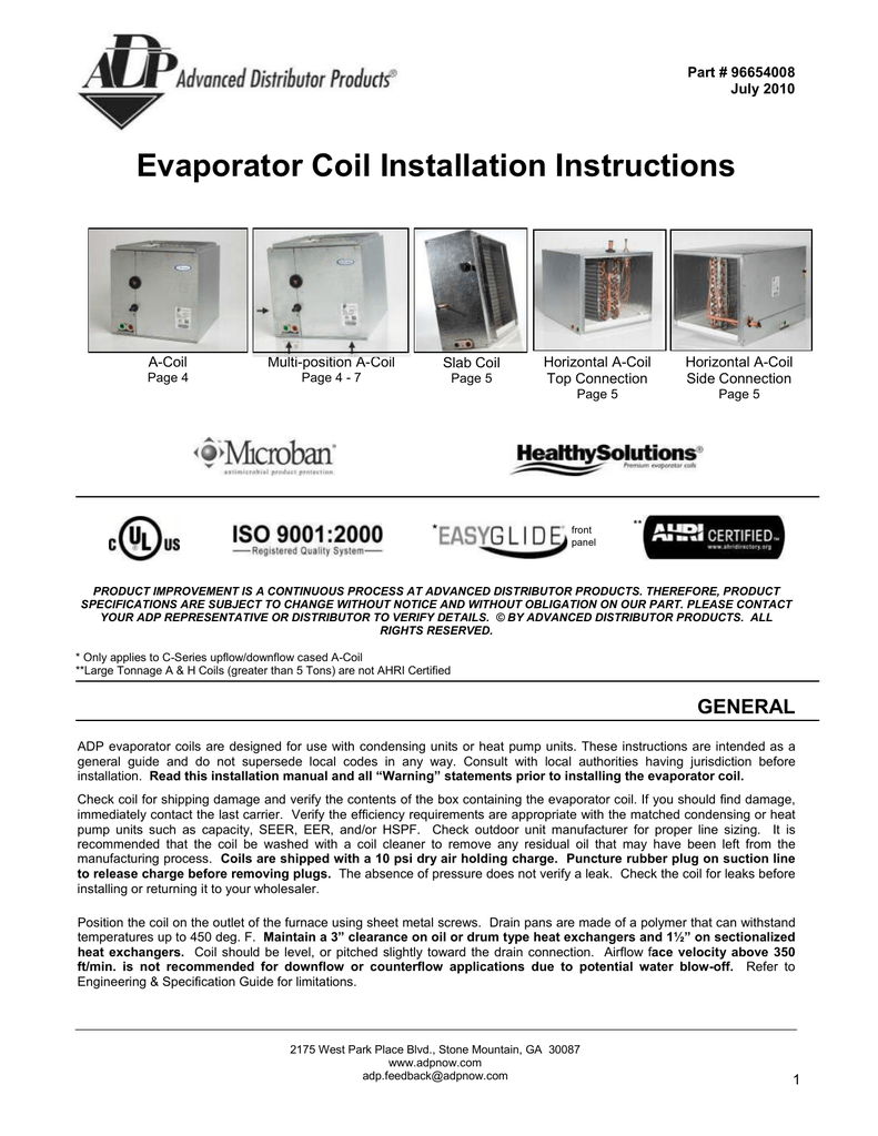 Evaporator Coil Installation Instructions *** ACoil Manualzz