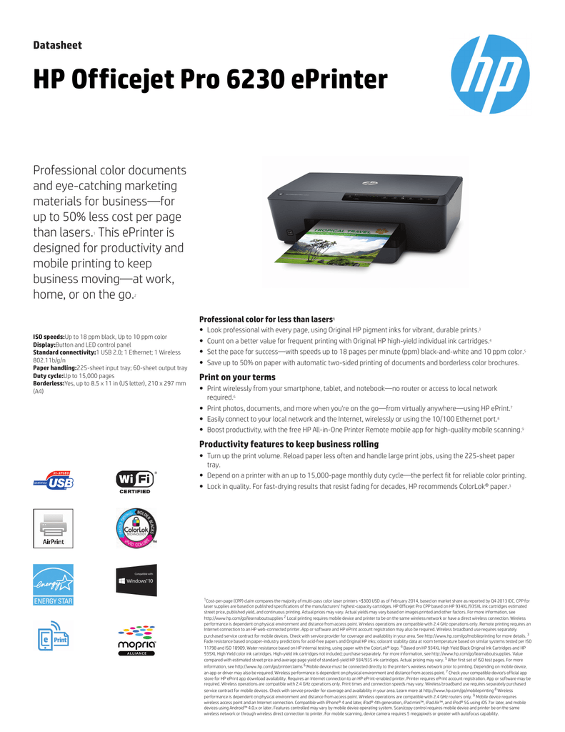 HP E3E03A#B1H Inkjet Printer Specification Sheet | Manualzz