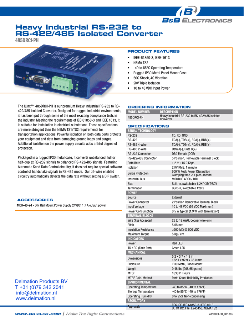 Heavy Industrial Rs 232 To Rs 422 485 Isolated Converter 485drci Ph Manualzz