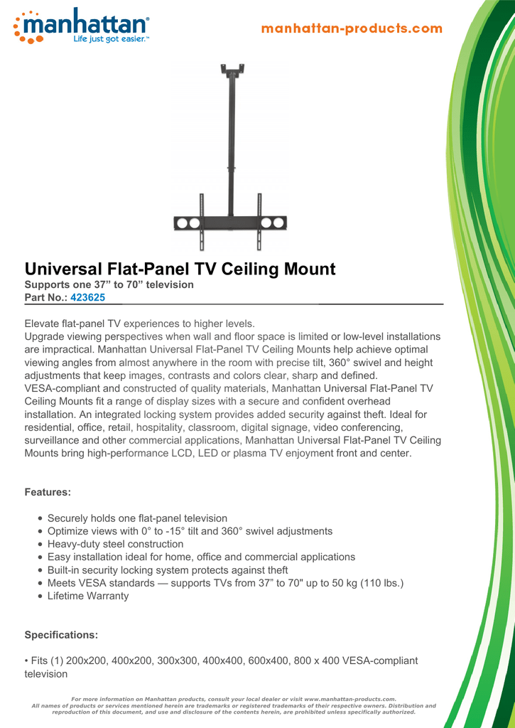 Universal Flat Panel Tv Ceiling Mount Manualzz Com