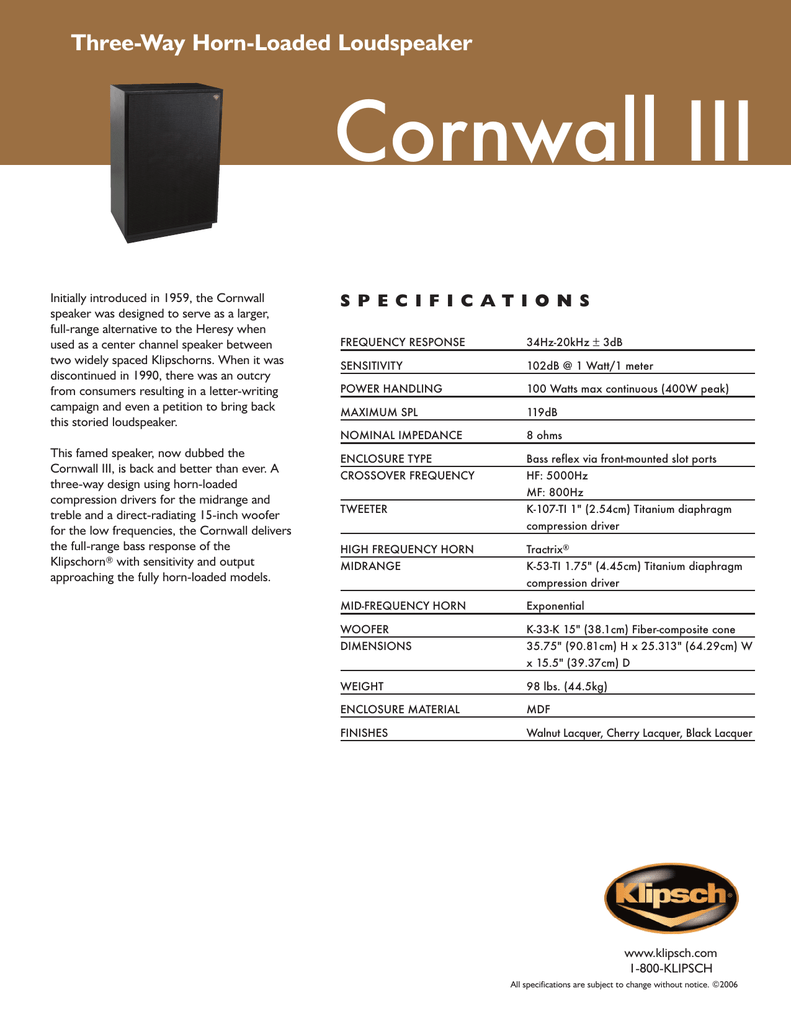 klipsch cornwall iii dimensions