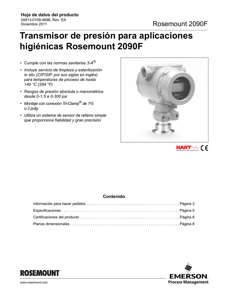 Transmisor De Presion Para Aplicaciones Higienicas Rosemount 90f Rosemount 90f Manualzz