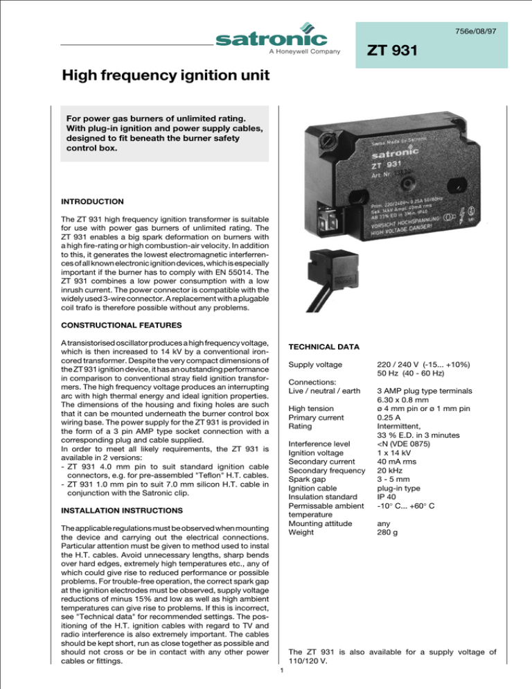 Zt 931 High Frequency Ignition Unit Manualzz