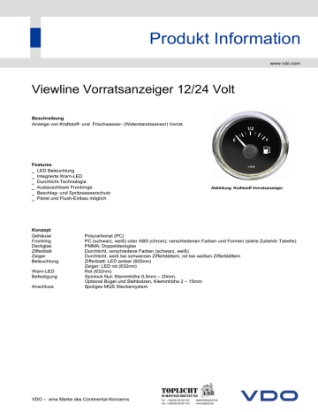VDO Viewline Kraftstoff-Vorratsanzeiger Tauchrohrgeber 12/24 Volt Ø 52 mm 
