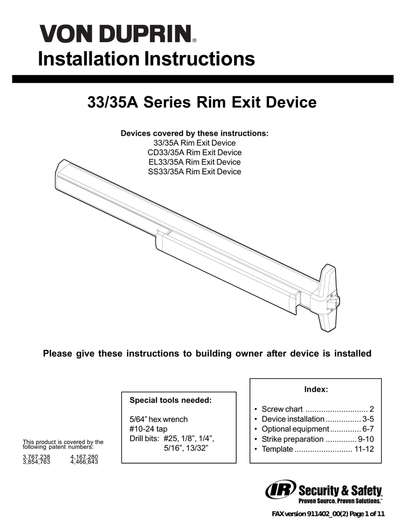 Series 33A/35A Device Installation 33A/35A Rim Device Installation ...