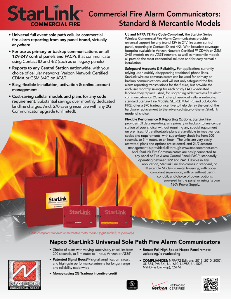 NAPCO SLELTEVCFB StarLink Mercantile Fire Alarm Communicator Verizon