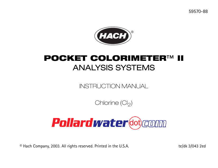 Hach Pocket Colorimeter II User Manual Manualzz