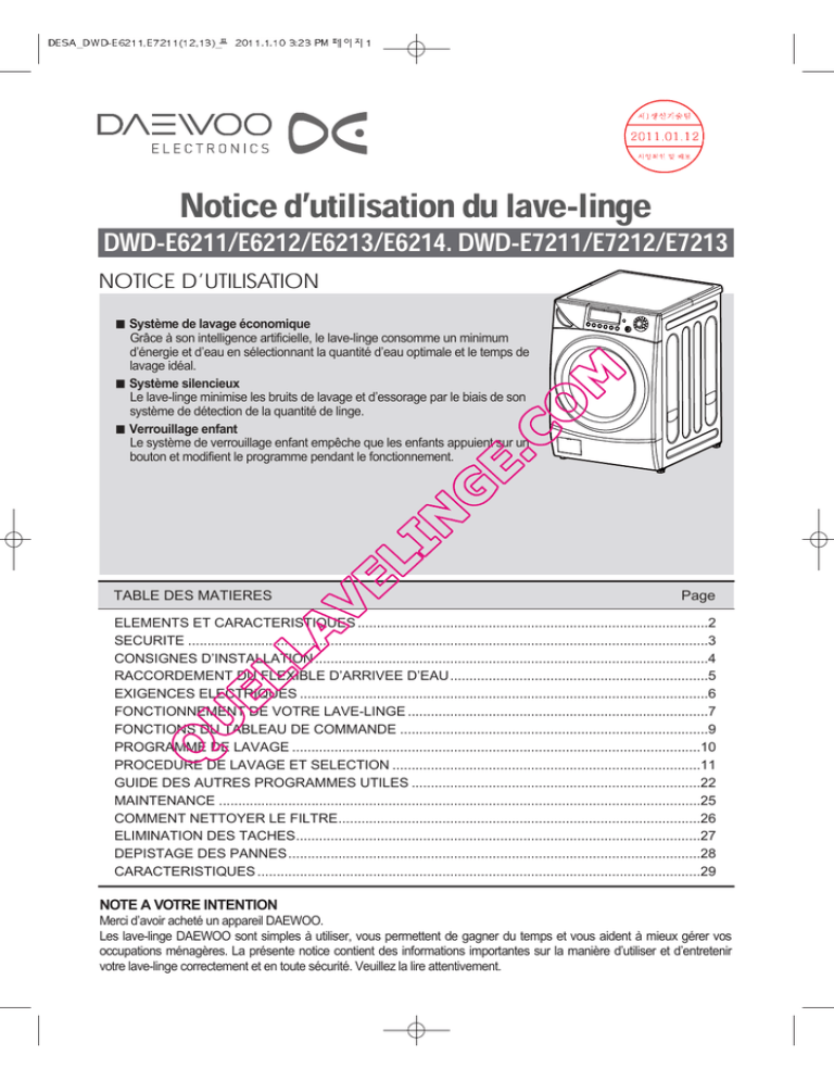 Daewoo Dwde7213 Lave Linge Notice 260 Manualzz