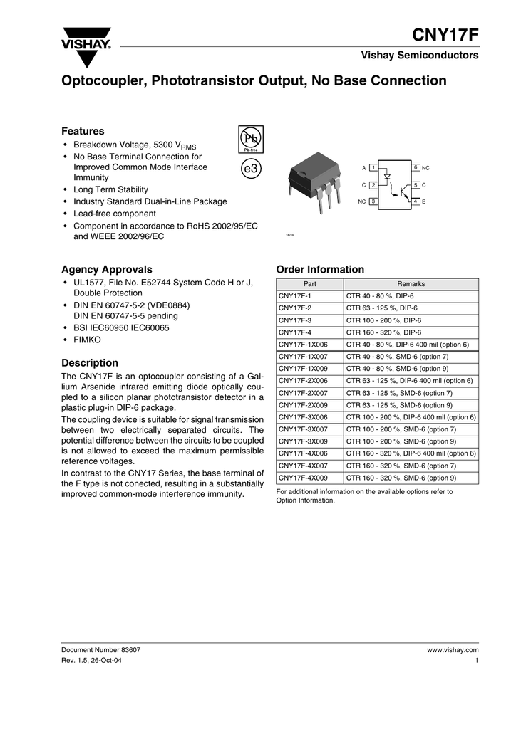 10x CNY17F-2X007T Phototransistor Output Optocoupler SMD Vishay 10x CNY17F-2X007T Phototransistor Output Optocoupler SMD Vishay