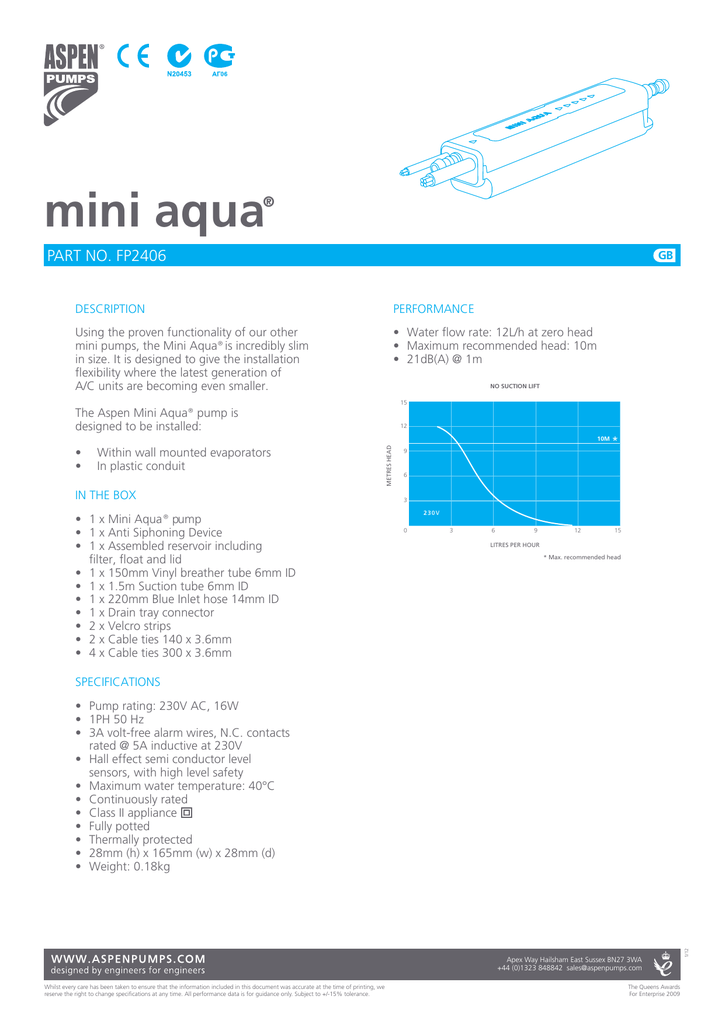 Aspen Mini Aqua Condensate Pump Brochure Manualzz
