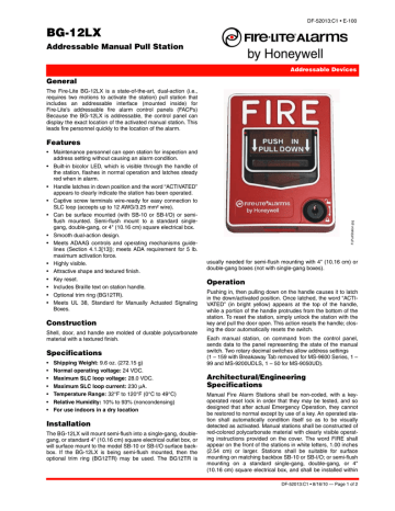 Fire Lite Alarms By Honeywell Bg Lx Datasheet Manualzz