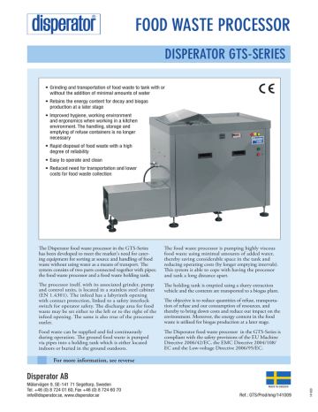Food Waste Processor Disperator Gts Series Manualzz