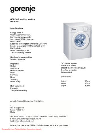 gorenje wa 50100 manual