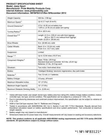 Pride Mobility Jazzy Sport Specification Sheet | Manualzz