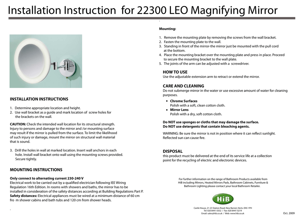 Hib Leo Magnifying M Installation Instructions Manualzz Com Hib Leo Magnifying M Installation