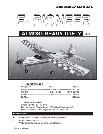 Seagull Models SEAX9 E-PIONEER TRAINER EP 1.6m Assembly Manual | Manualzz