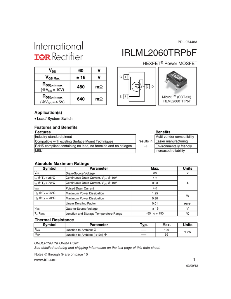 IRLML2060 Datasheet | Manualzz