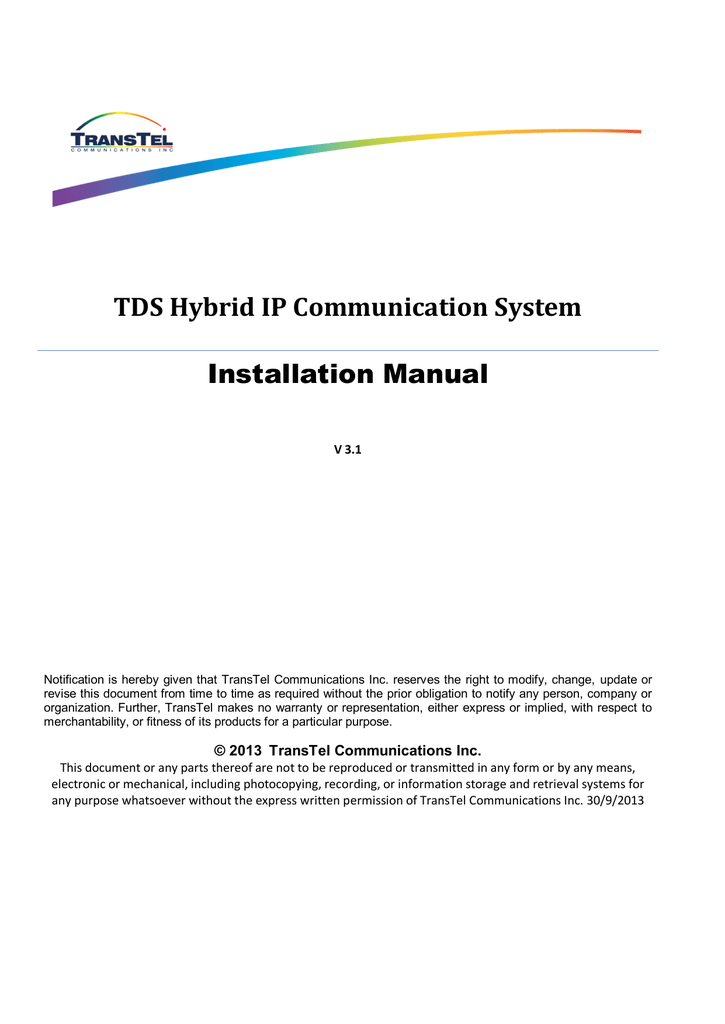 TDS Installation Manual Manualzz